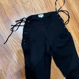 Super down black lace up pants